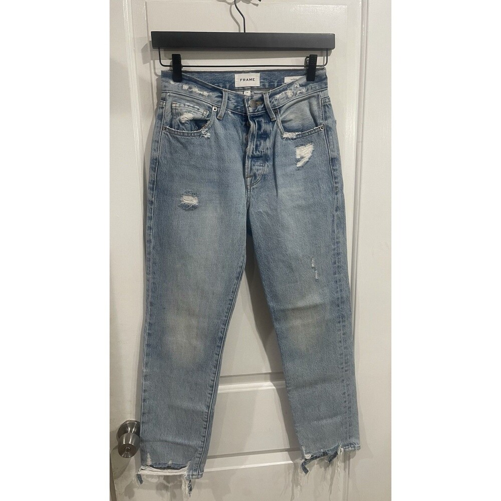 FRAME Le Original Jeans 24 Distressed Raw Hem High Rise Light Wash Denim